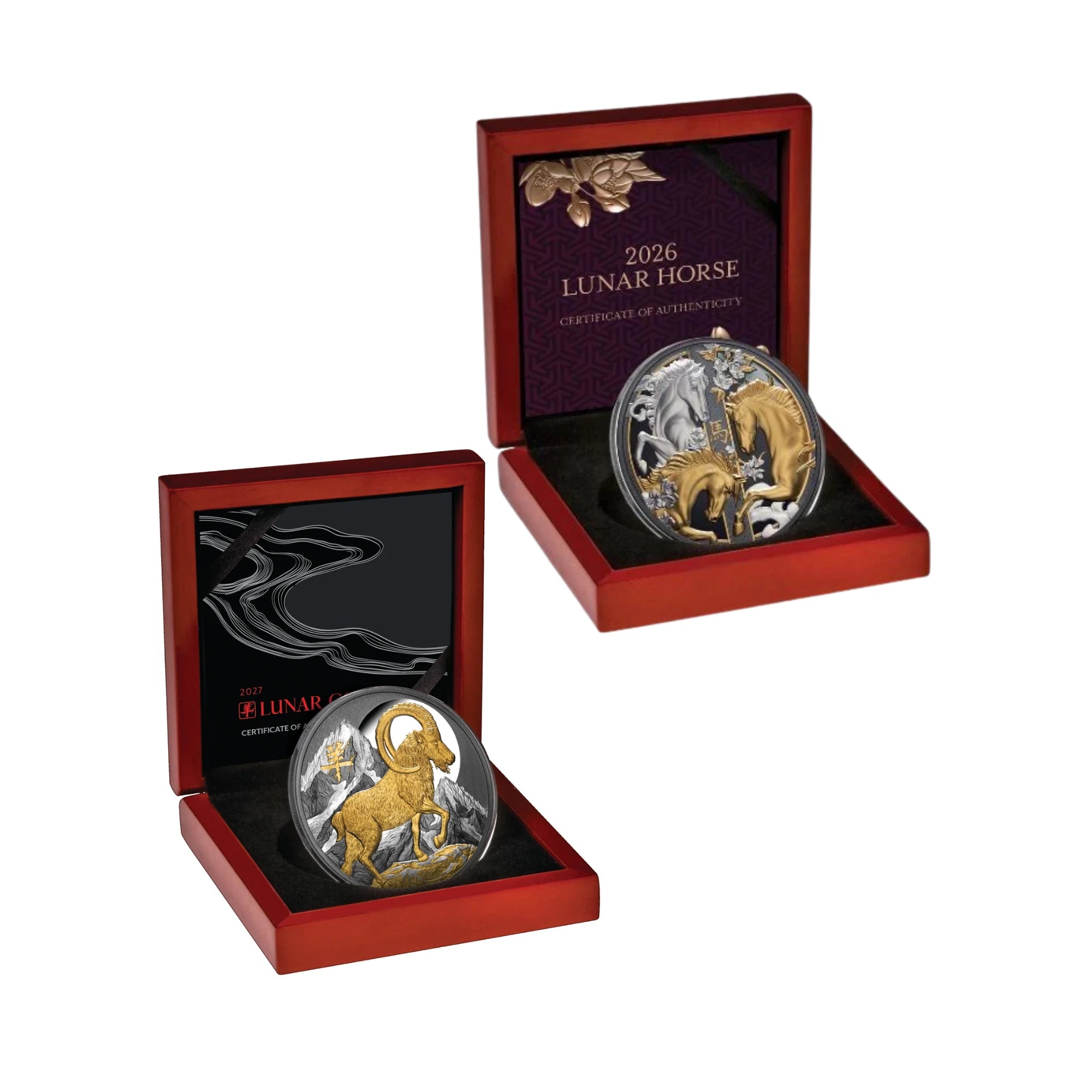 2026–2027 Niue Lunar Horse & Goat 5oz Silver Gold Plated 2 Coin Collection