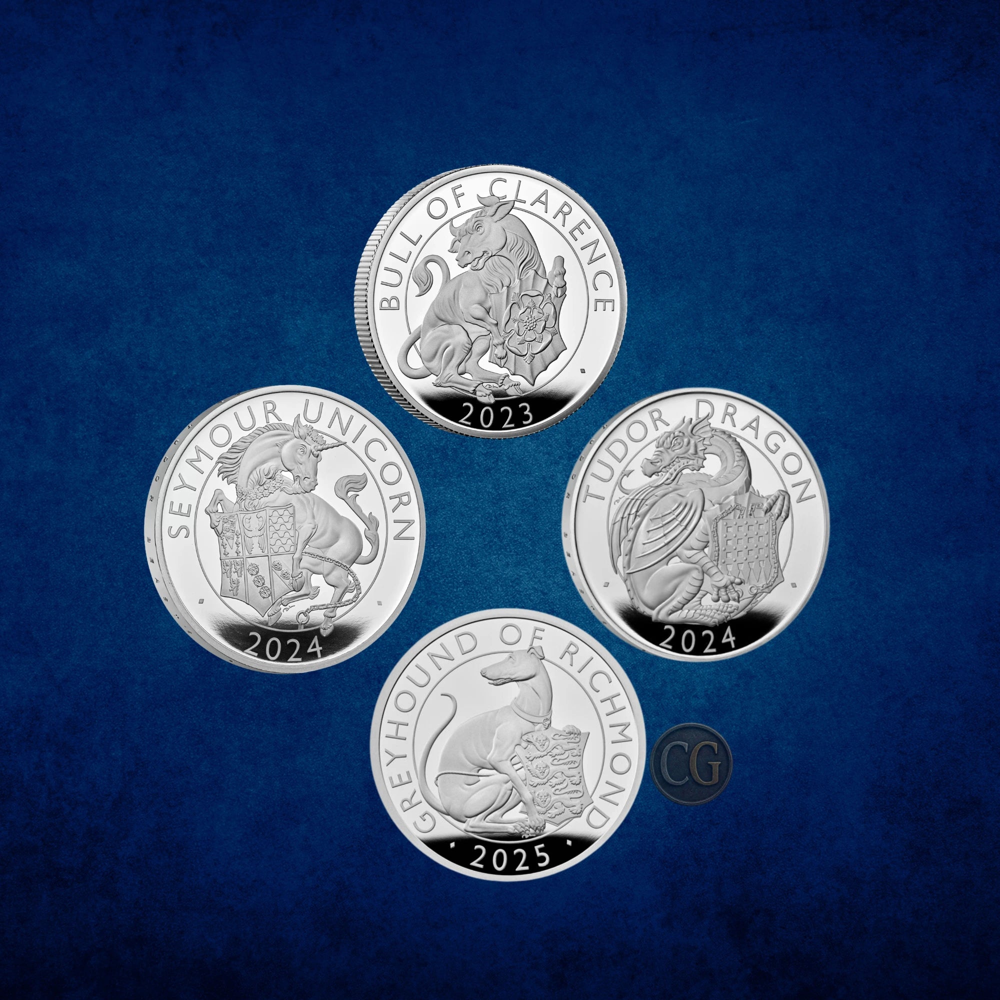 2023–2025 Royal Mint Tudor Beasts 1oz Silver Proof 4-Coin Collection