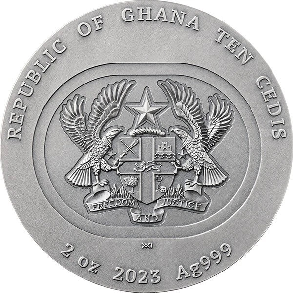 2023 Ghana Silk Moth Nature Architects 2 oz Antique finish Silver Coin