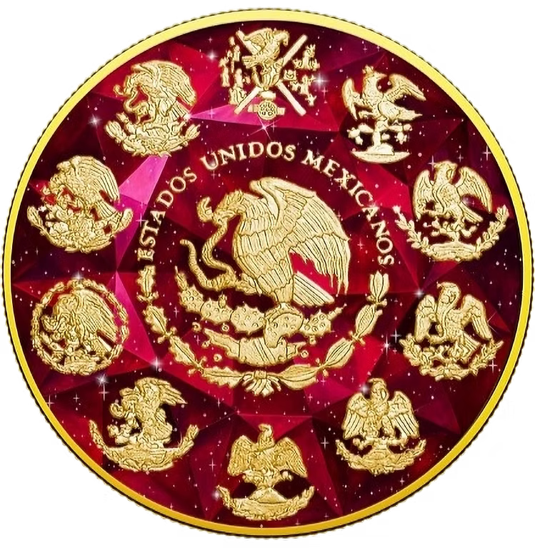 2024 Mexico Libertad Red Beryl Precious Stones 1oz Silver Gold & Diamond Dust Coin