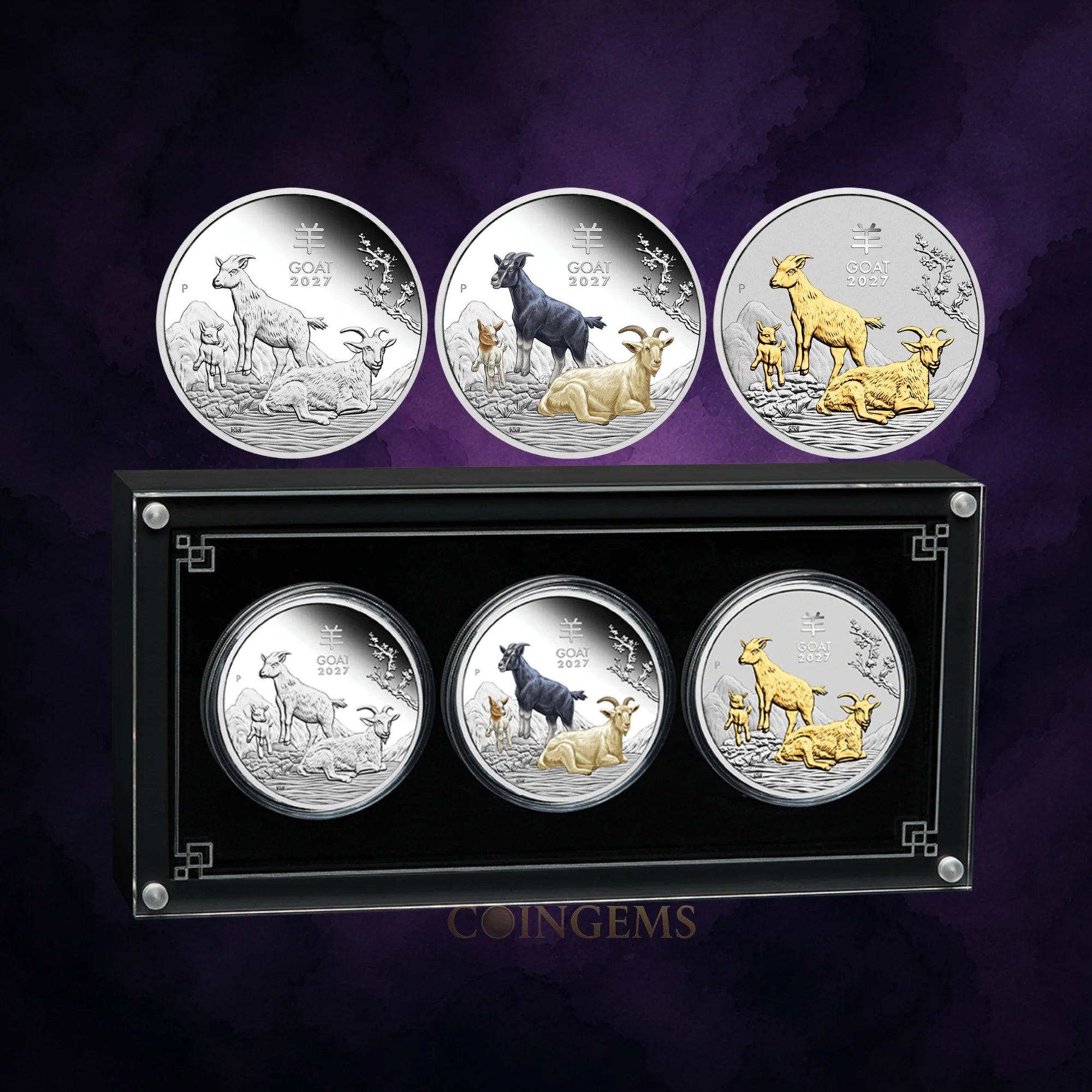 2027 Perth Mint Lunar Series III Goat 1oz Silver Trio Set