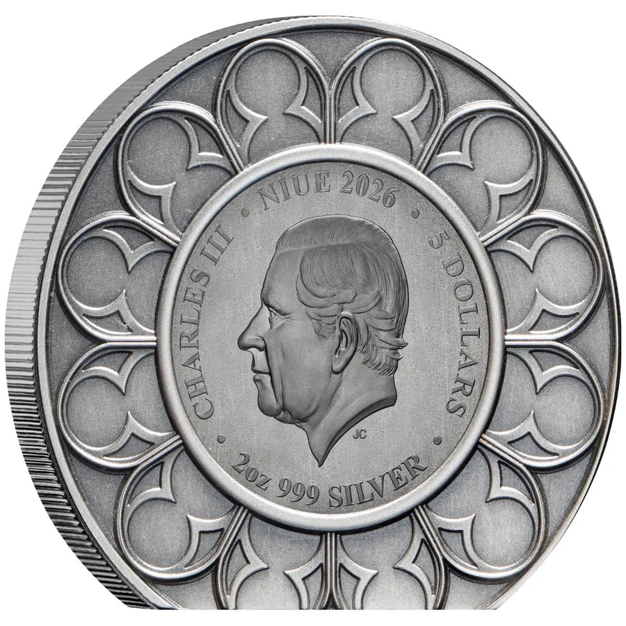 2026 Niue Royal Crown Jewels St Edward’s Crown 2oz Silver HR Antique Coloured Coin