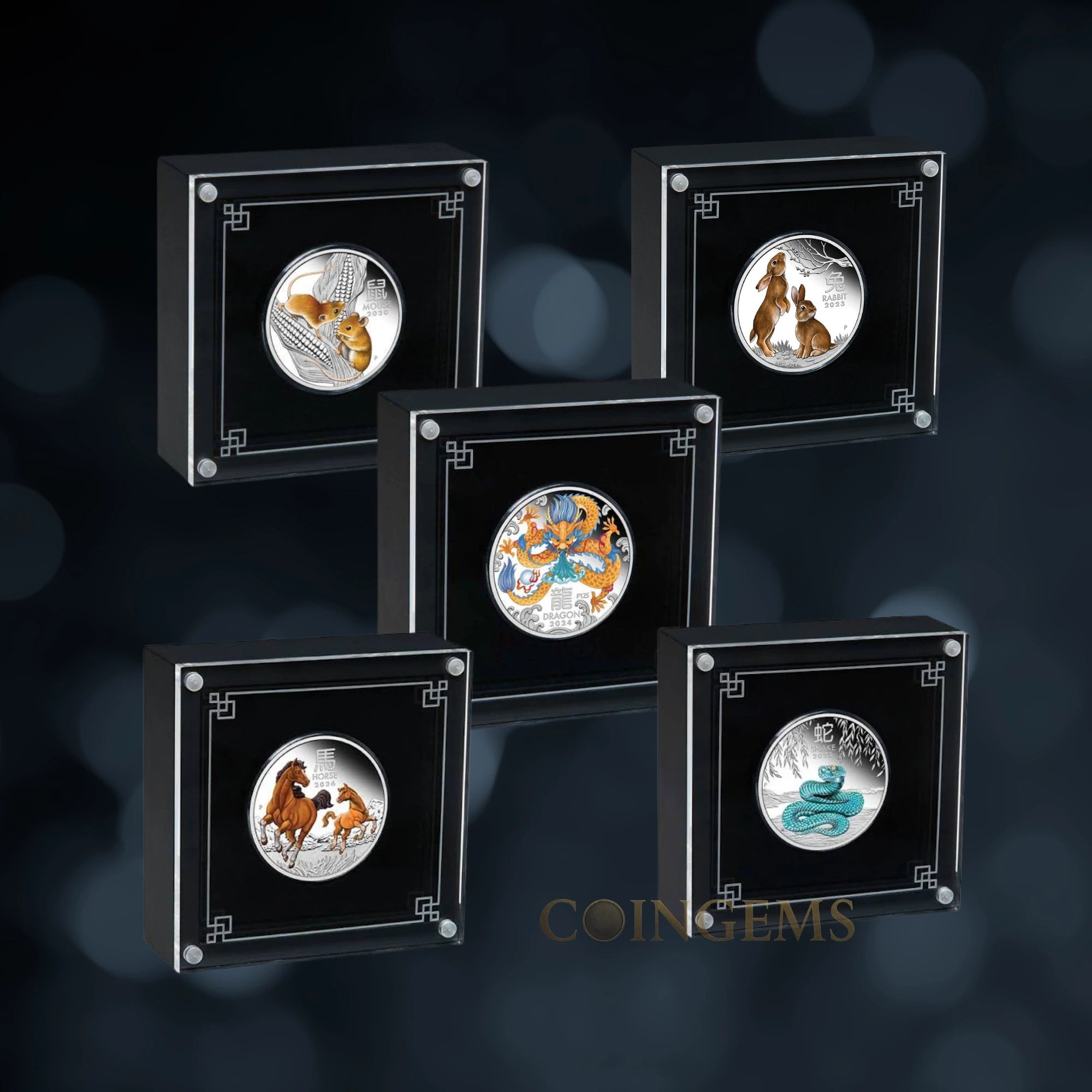 Lunar Series III 1oz Silver Coloured 5 Coin Collection