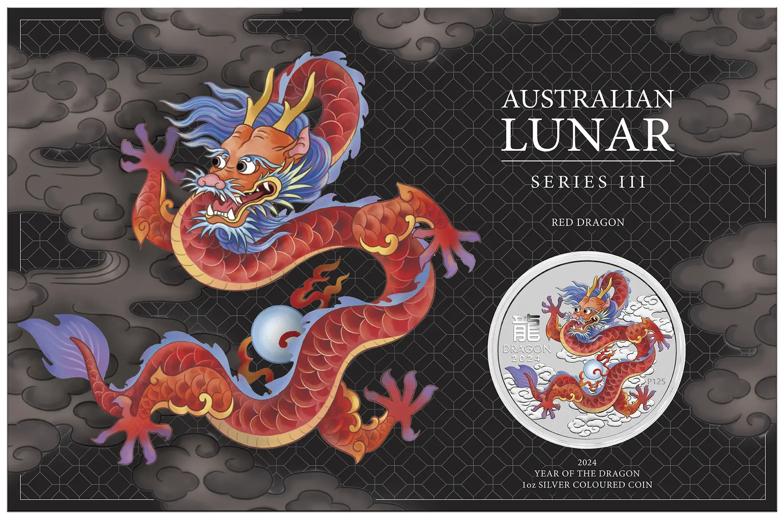 2024 Perth Mint Lunar Dragon 1oz Silver Red Coloured Coin in Card