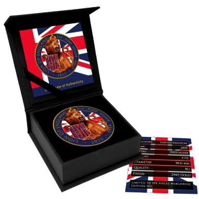 2022 United Kingdom Tudor Beasts Lion of England Flag 2oz Silver Gold Plated BU Coin