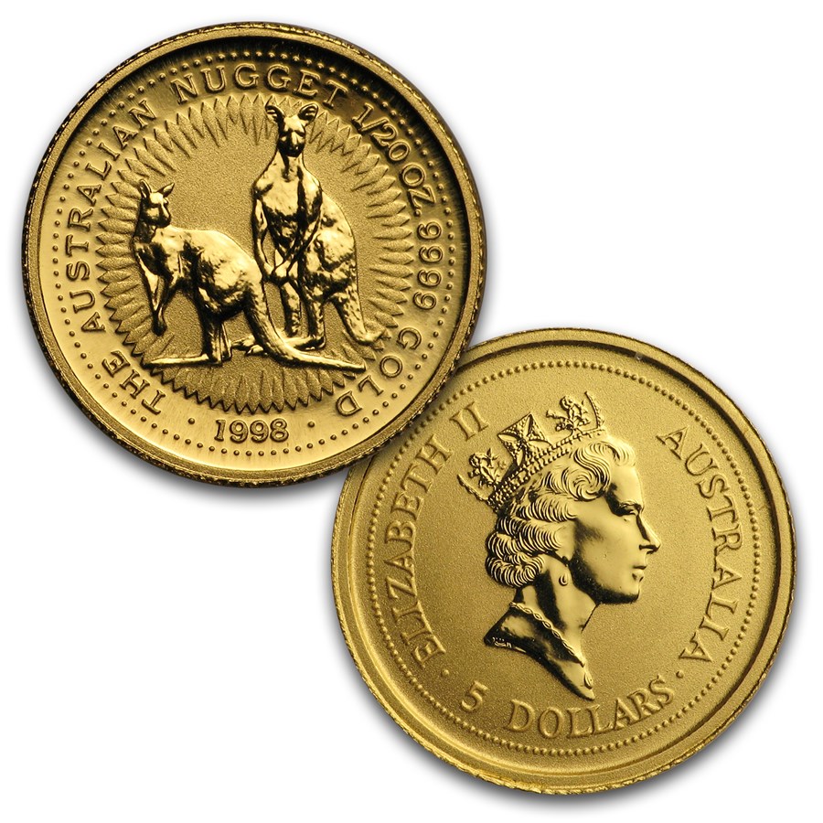 1990-1999 Perth Mint Kangaroo 1/20oz Gold 10 Coin Set