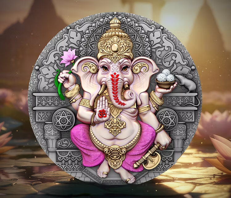 2025 Niue Ganesha 2oz Silver HR Antiqued Coloured Coin