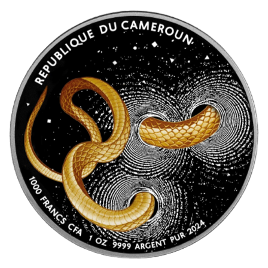 2024 Cameroon Snake 1oz Silver Ruthenium Dark Gilded HR coin
