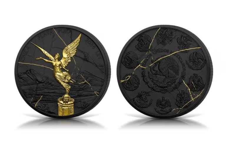 2024 Mexico Libertad Black & Gold Marble 1oz Silver Gilded Coin