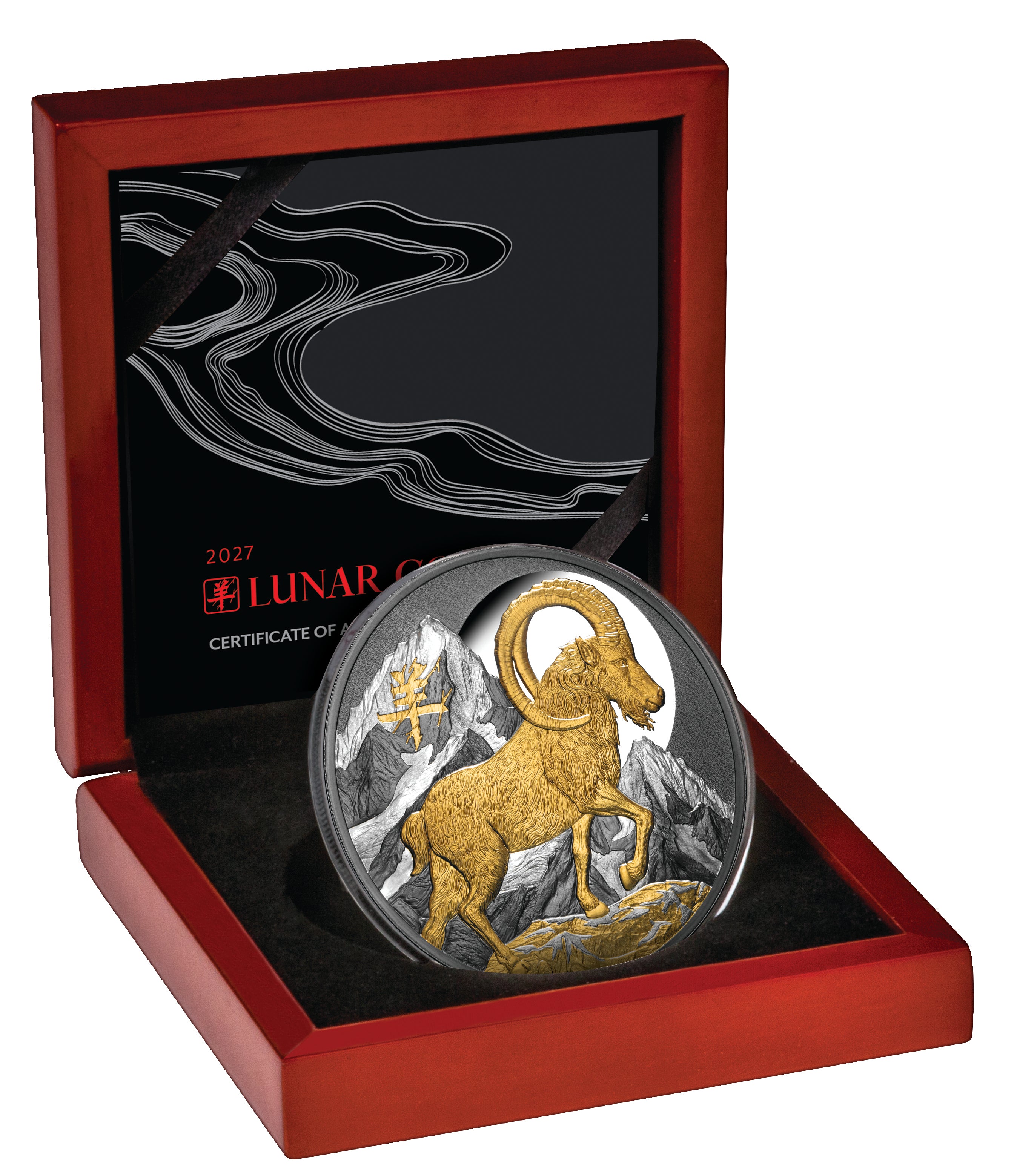 2027 Lunar Year of the Goat 5oz Gold Plated Silver Black Proof Coin