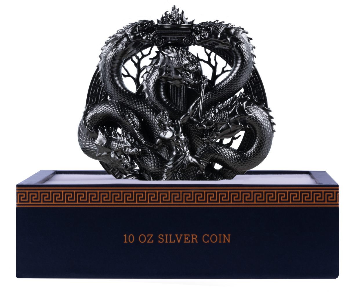 2027 Samoa Hercules vs. Hydra 10 oz Silver Black Antiqued 3D Shaped Coin