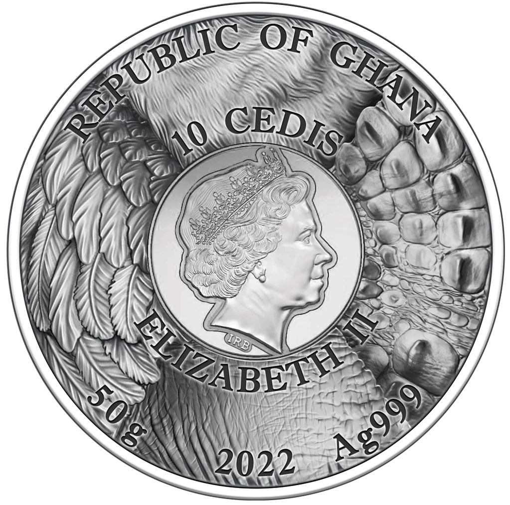 2022 Ghana Panther Hunting 2oz Silver Antiqued HR Gilded Coin