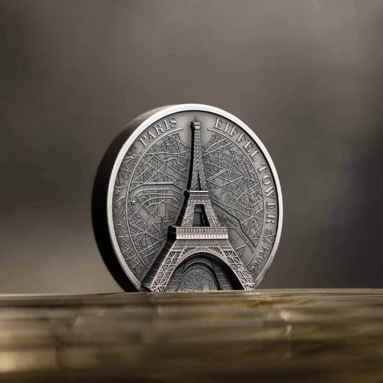 2024 CIT Eiffel Tower 2oz Silver Antiqued High Relief Coin