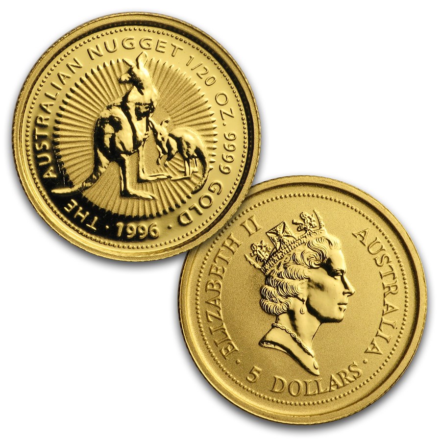 1990-1999 Perth Mint Kangaroo 1/20oz Gold 10 Coin Set