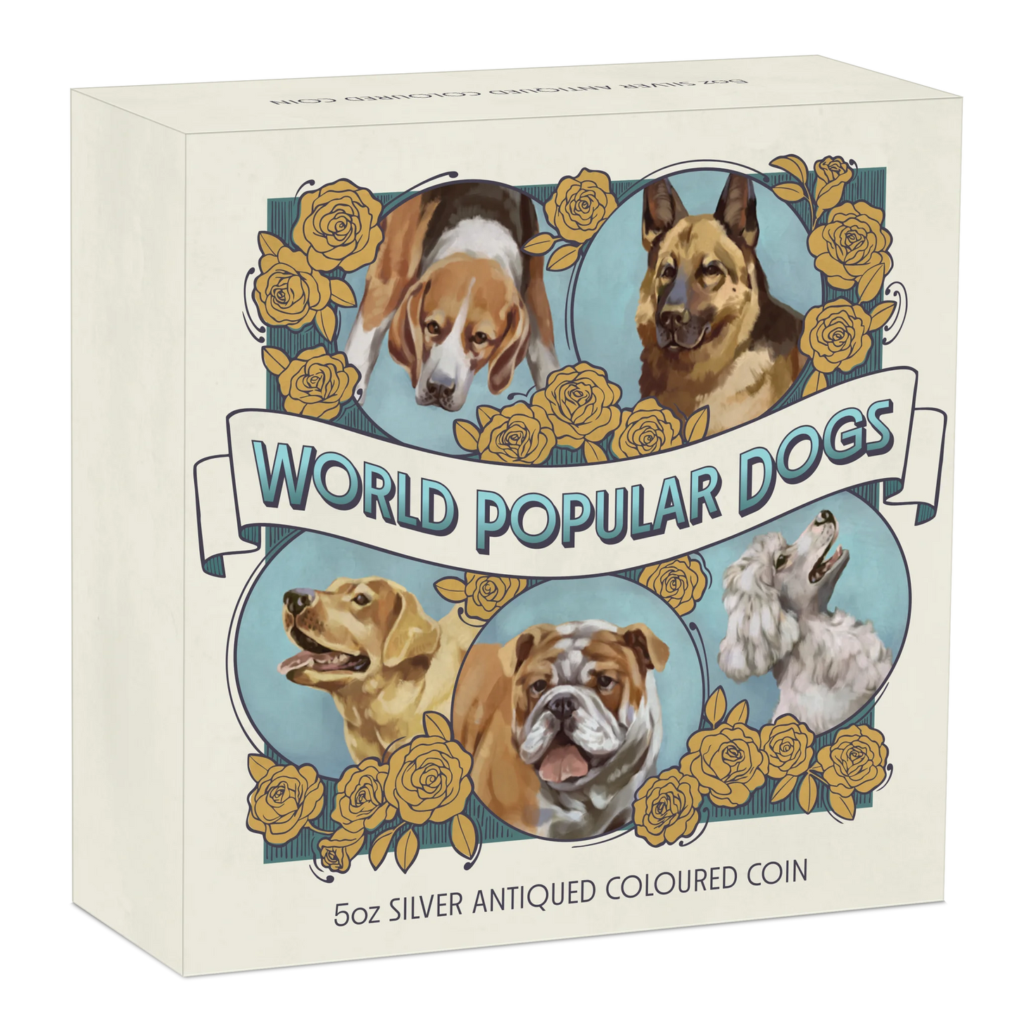 2025 Perth Mint World Popular Dogs 5oz Silver Antiqued HR Coloured Coin - last one
