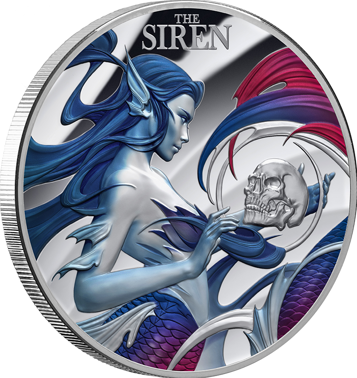 2023 Niue mythical creatures siren 2oz silver coloured proof coin