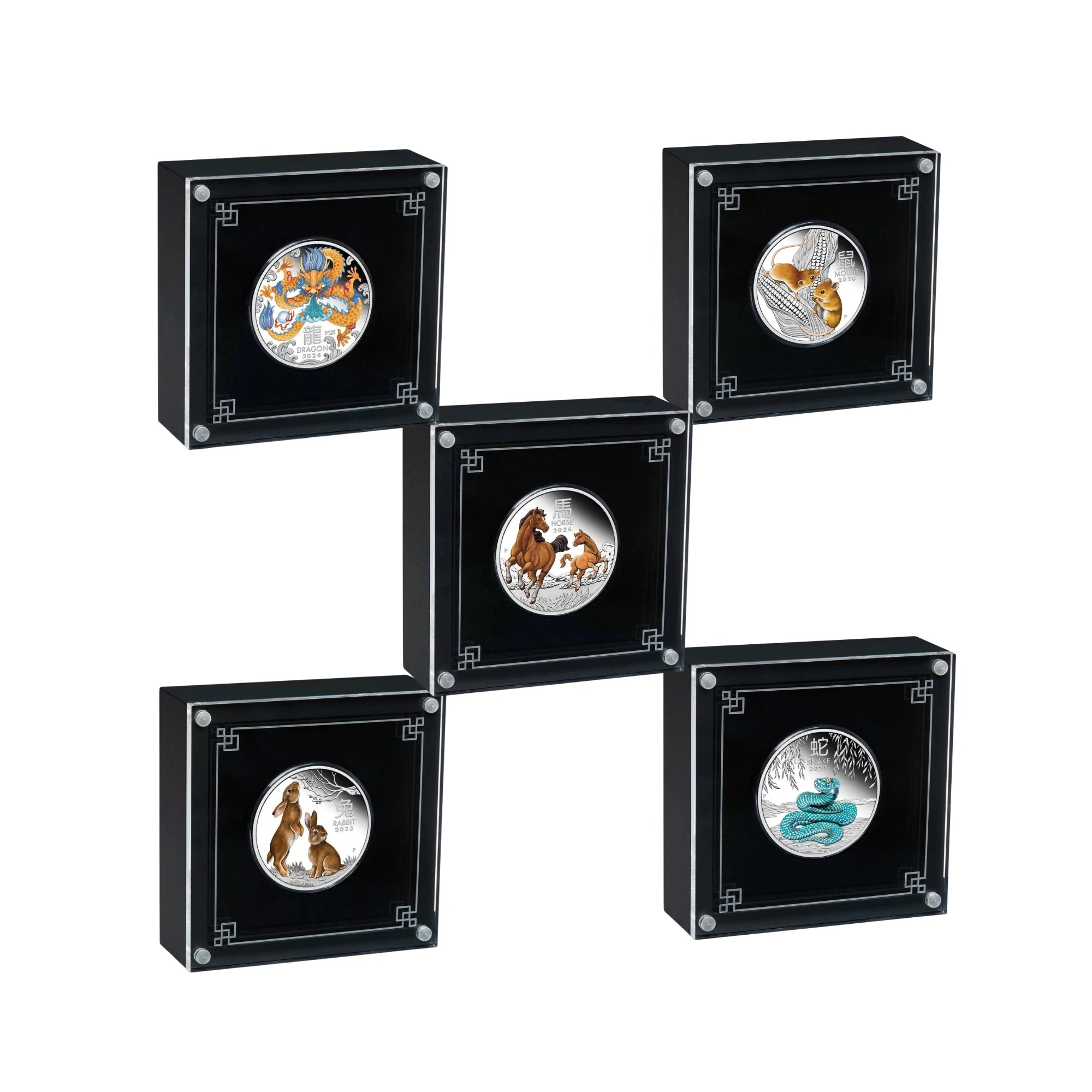 Perth Mint Lunar 1/2oz Silver Proof Coloured 5 Coin Collection