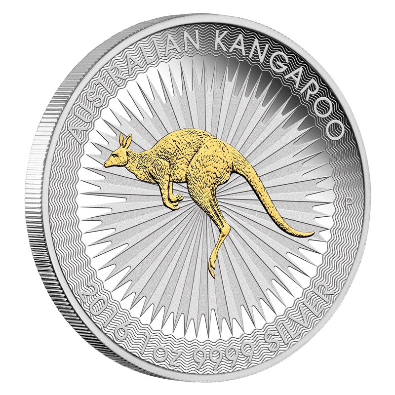 2016 Perth Mint Kangaroo 1oz Silver Proof Gilded Coin