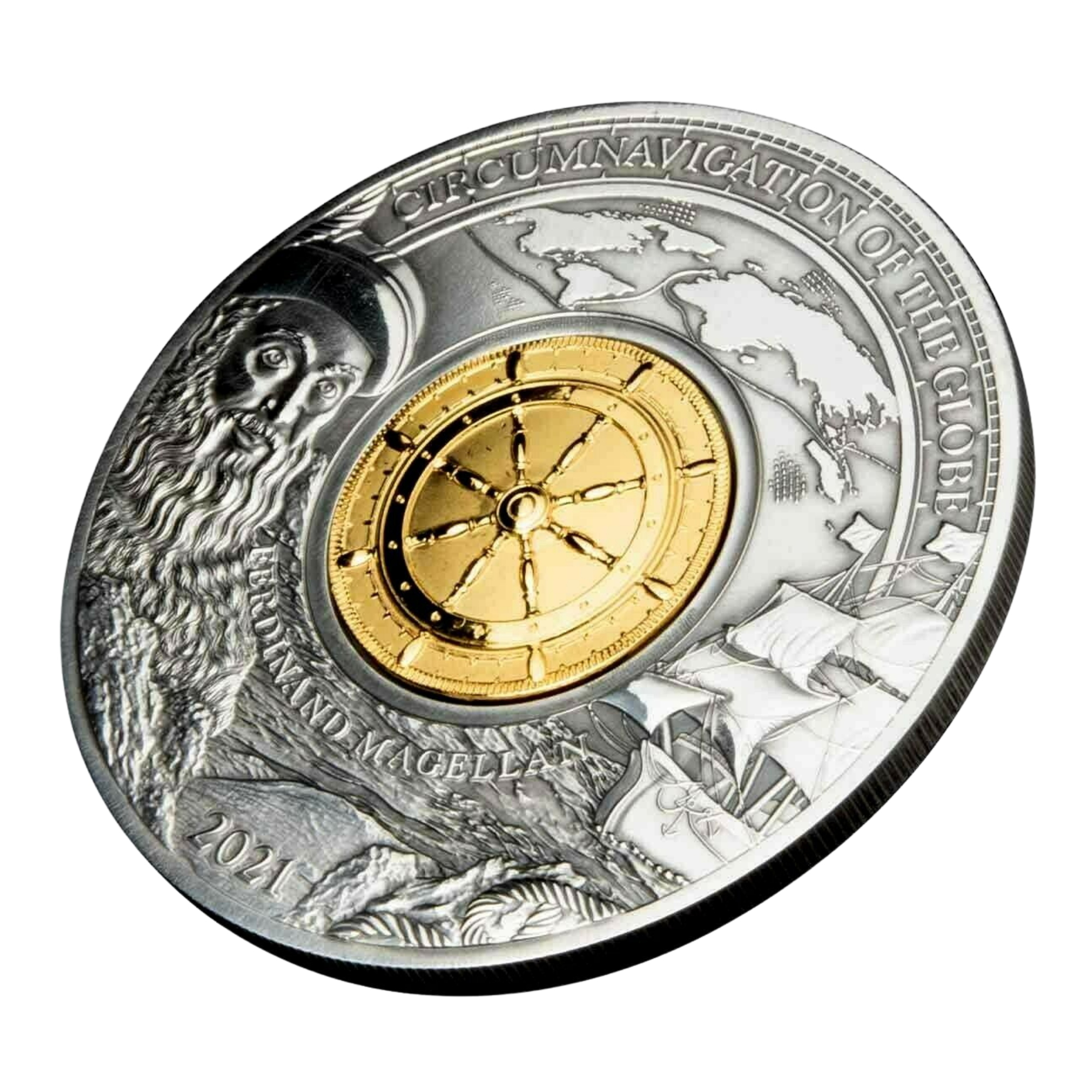 2021 Barbados Ferdinand Magellan 3oz Silver Antique Gilded Coin
