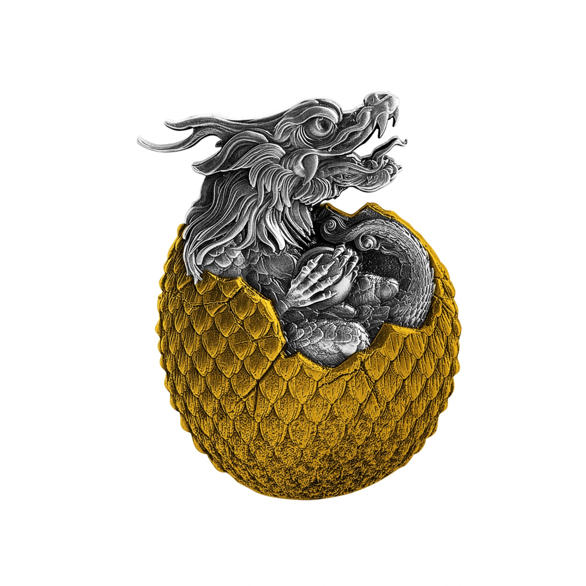 2022 Chad Chinese Dragon Egg 2oz Silver Antiqued High Relief Coin