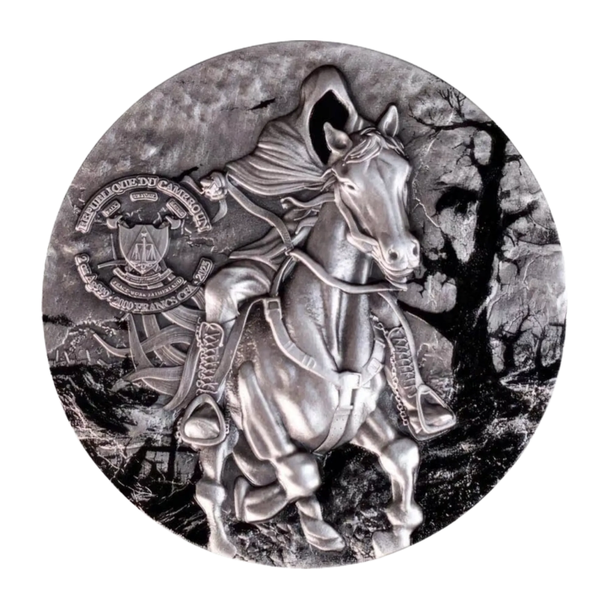 2025 Cameroon Headless Horseman 2oz Silver Antiqued High Relief Coin