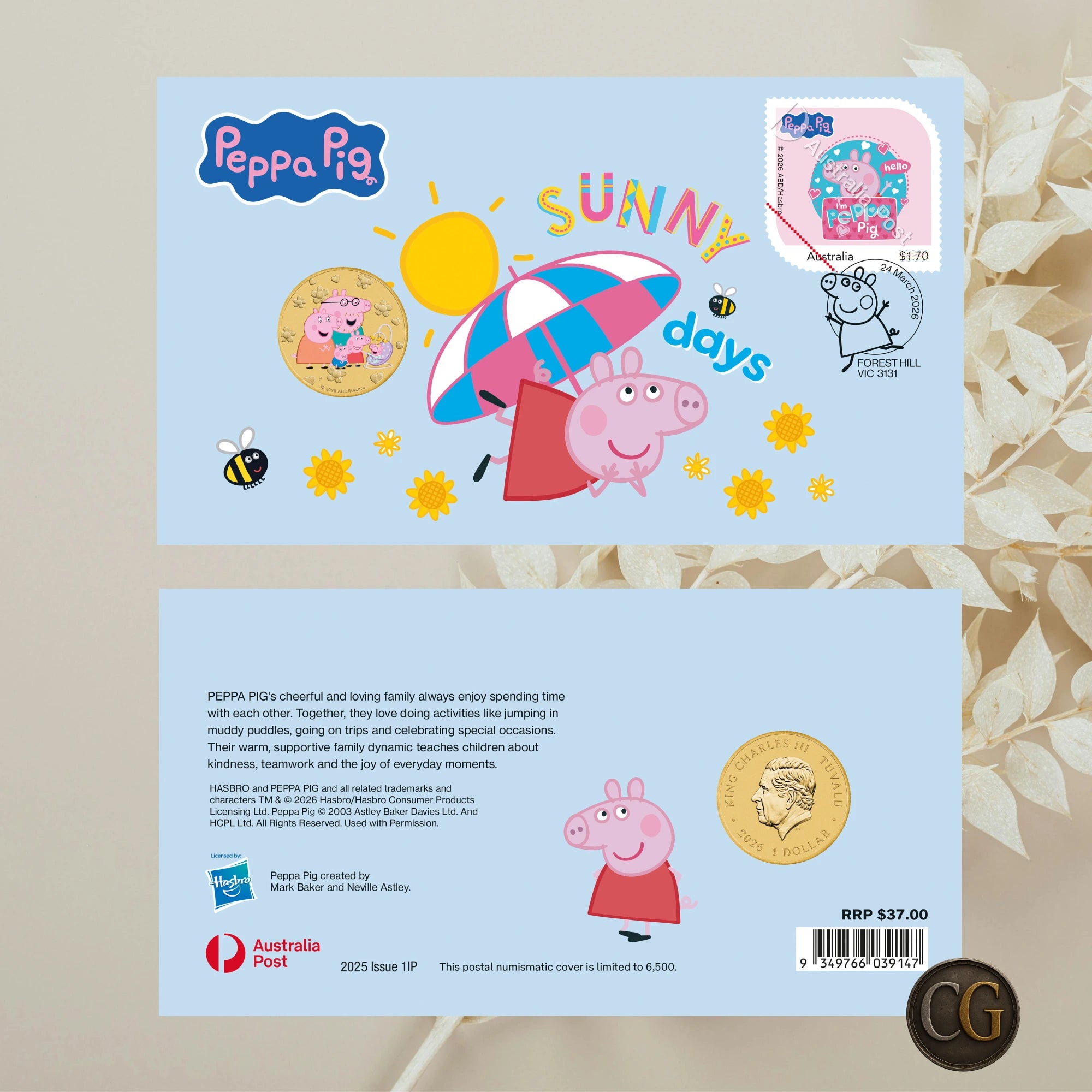 2026 Perth Mint Peppa Pig $1 Aluminium Bronze Coin and Stamp Cover Coin