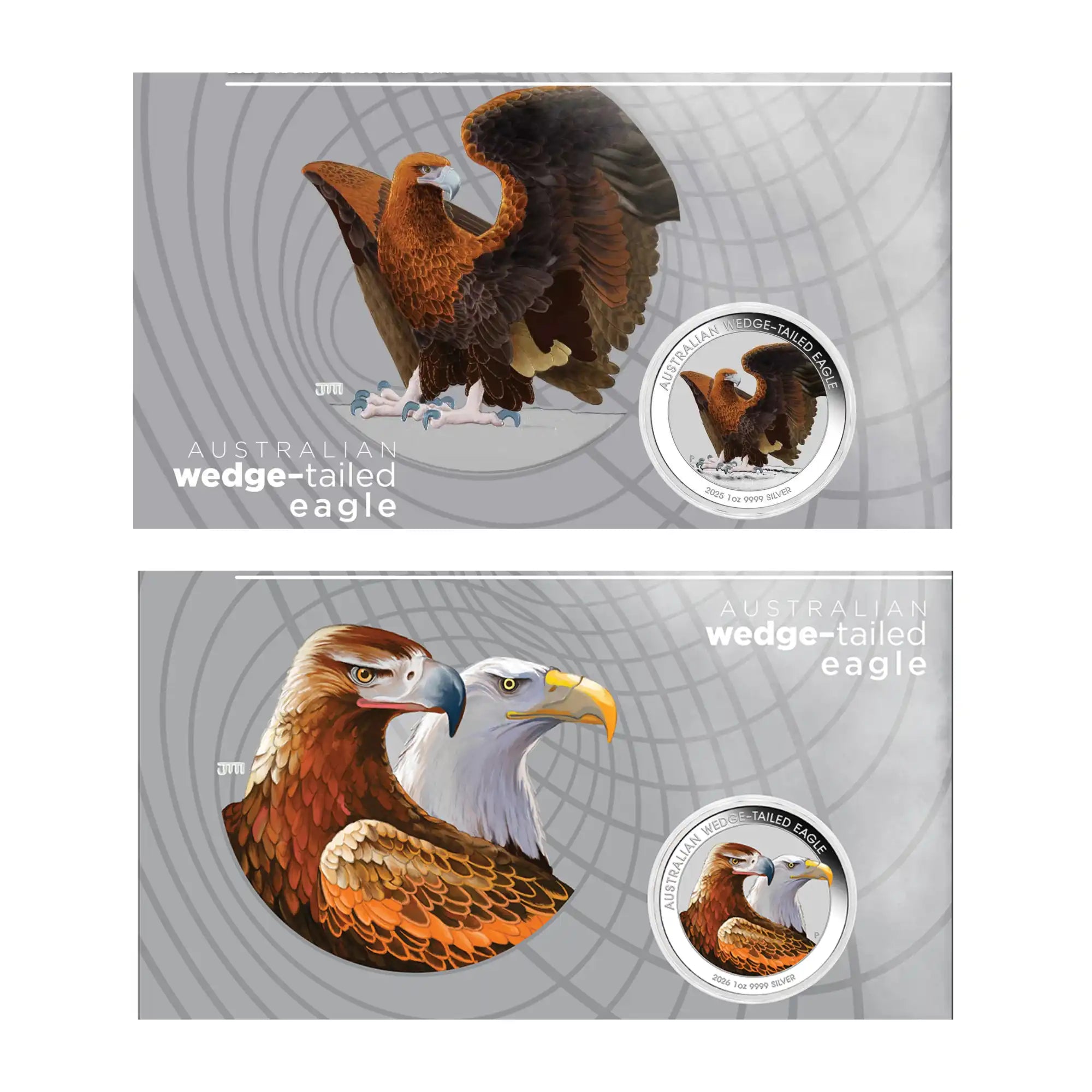 2025-26 Perth Mint Wedge-Tailed Eagle 1oz Silver Coloured 2 Coin Collection