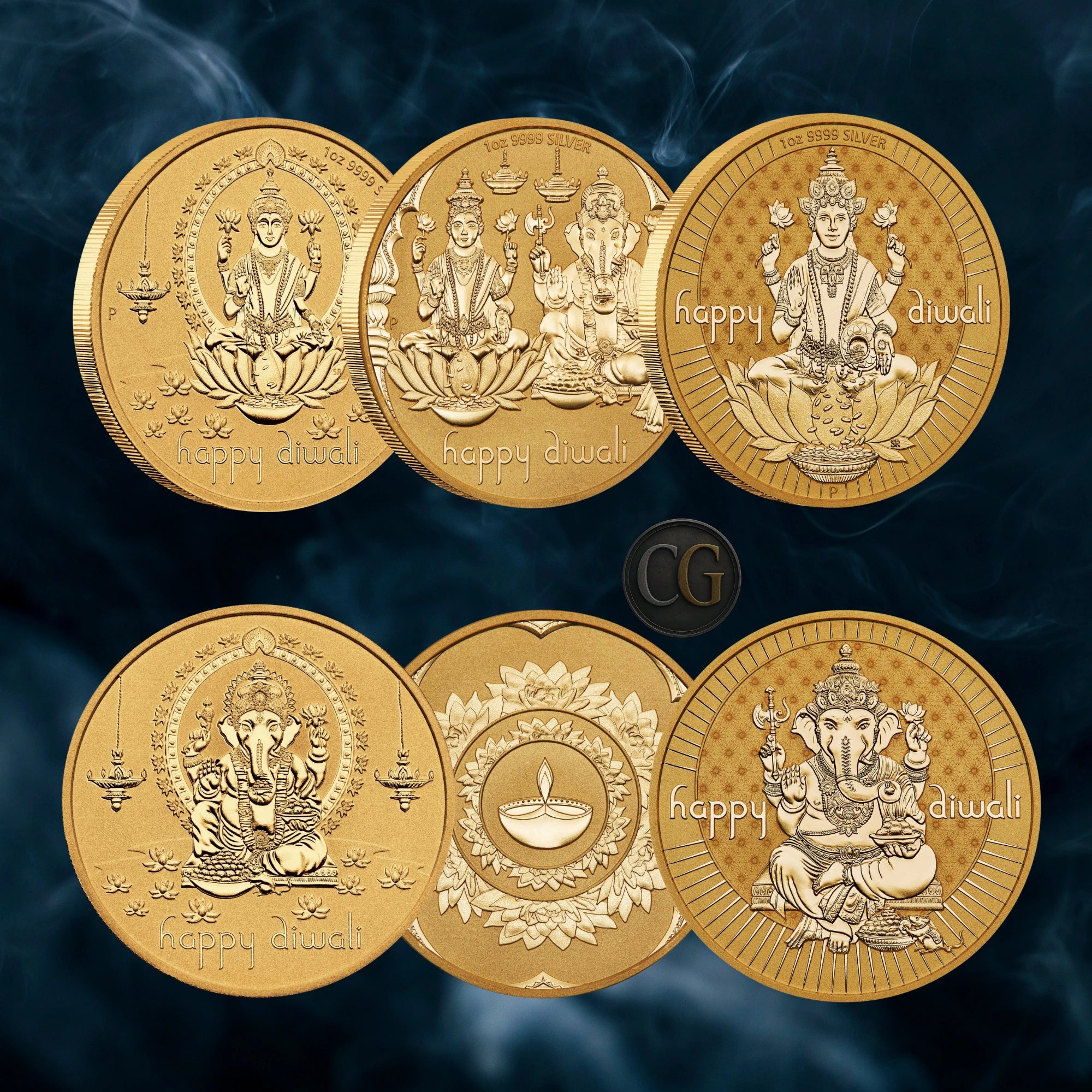 2022-24 Perth Mint Happy Diwali 1oz Silver Gilded 3 Coin Collection