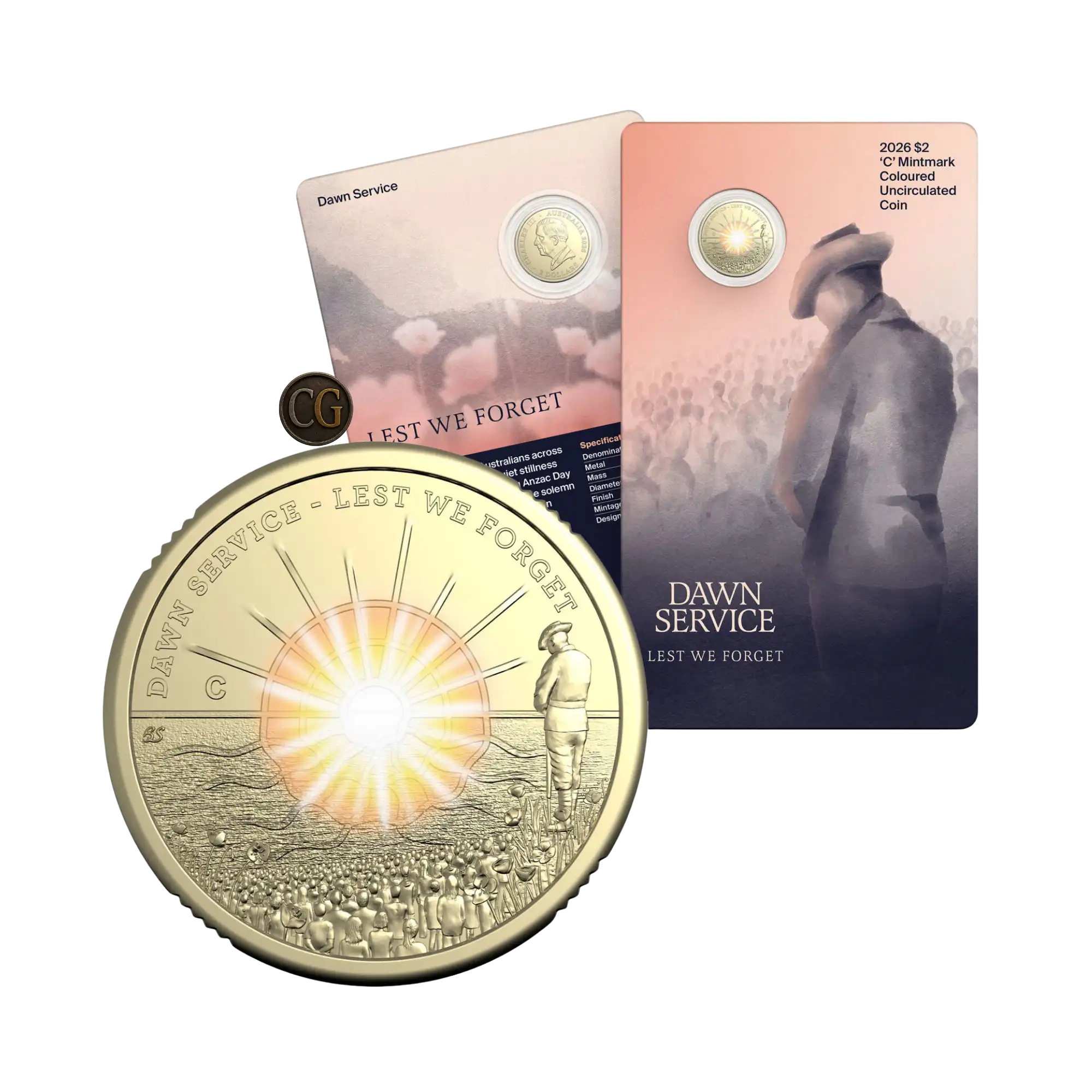 2026 RAM Lest We Forget Dawn Service $2 C Mint Mark Coloured Unc Coin