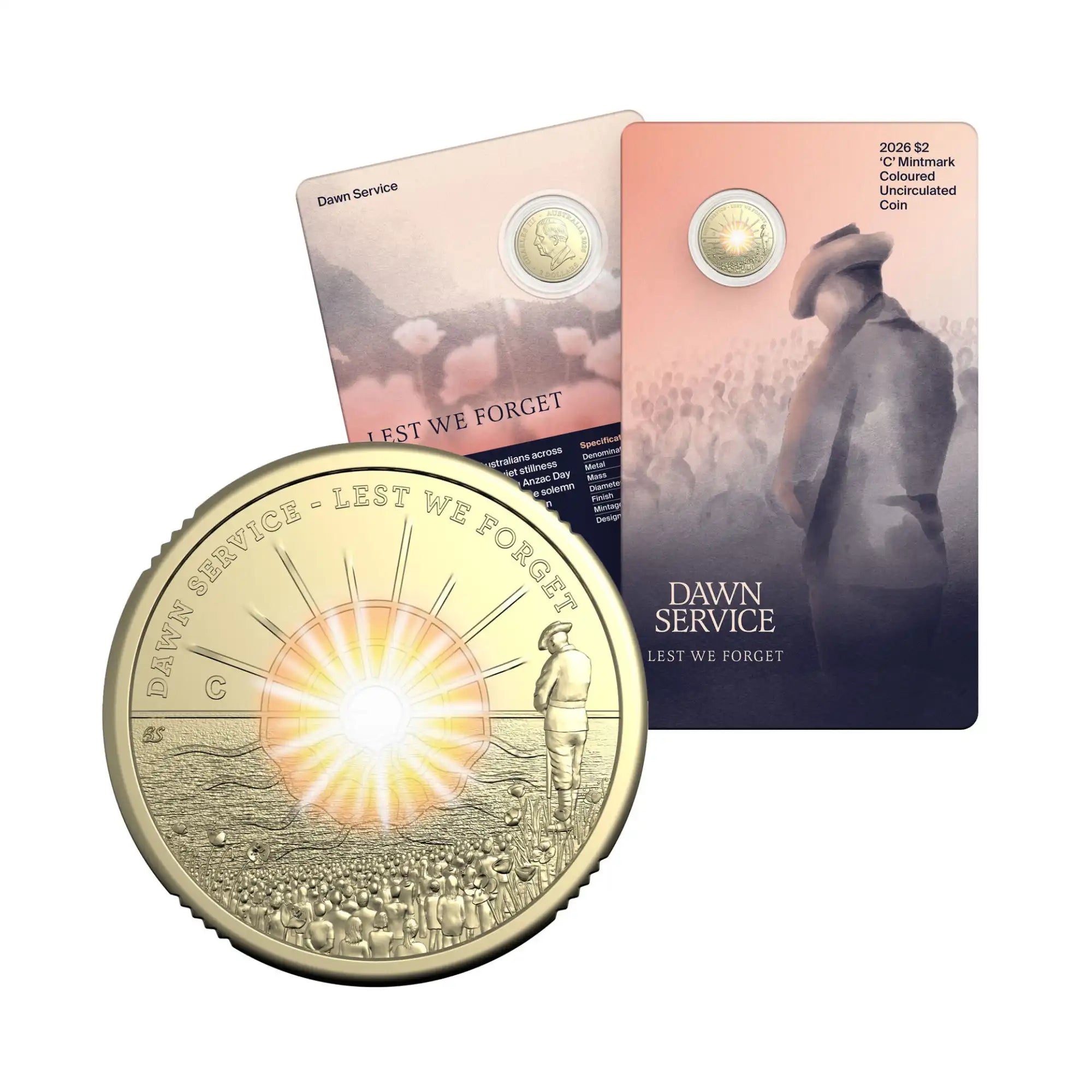 2026 RAM Lest We Forget Dawn Service $2 C Mint Mark Coloured Unc Coin