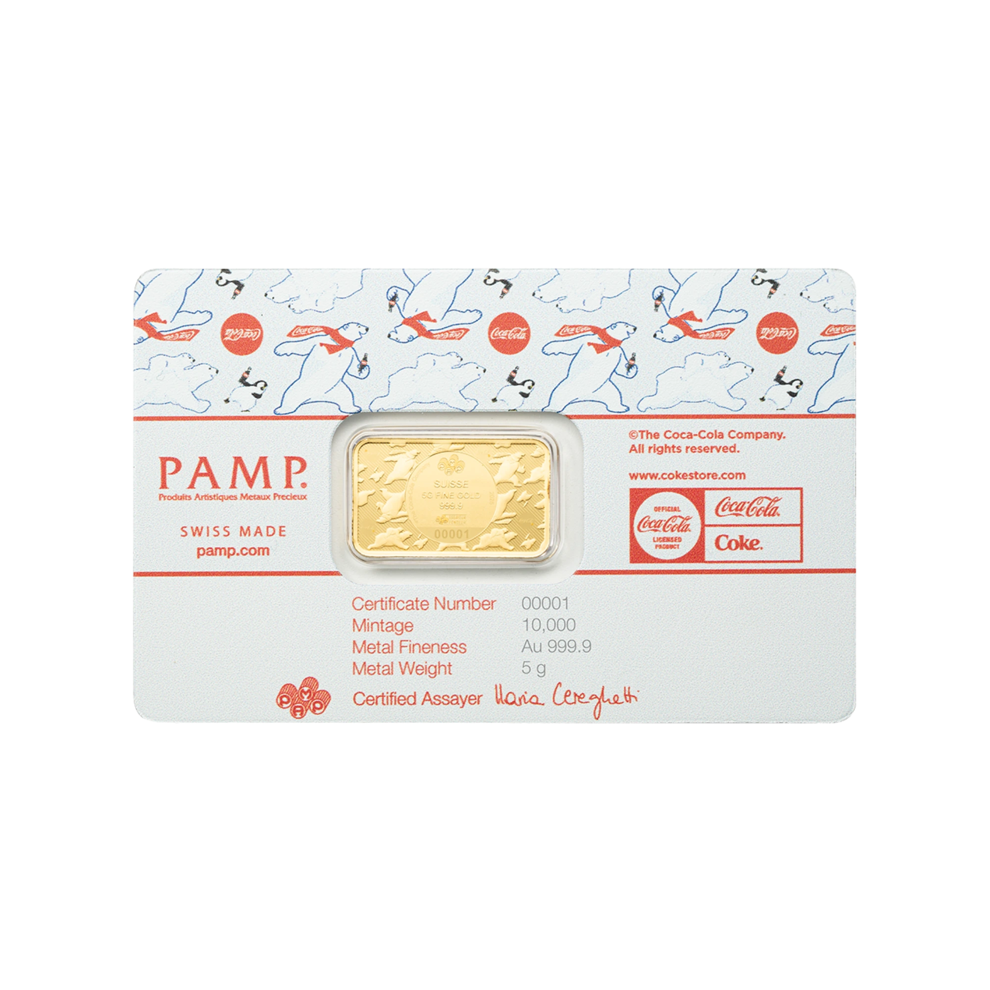 Pamp Coca-Cola Holiday Polar Bears 5g Gold Minted Bar