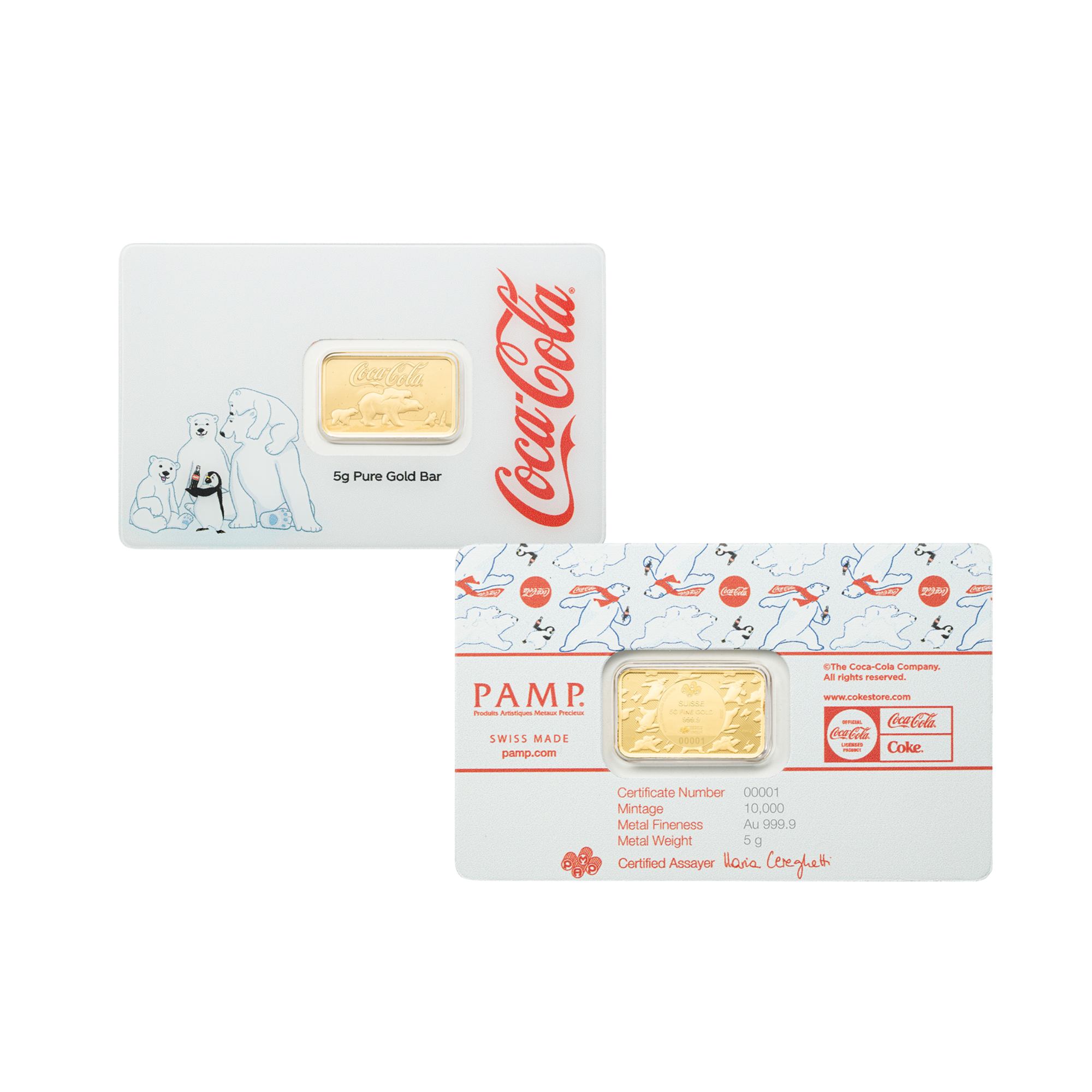 Pamp Coca-Cola Holiday Polar Bears 5g Gold Minted Bar