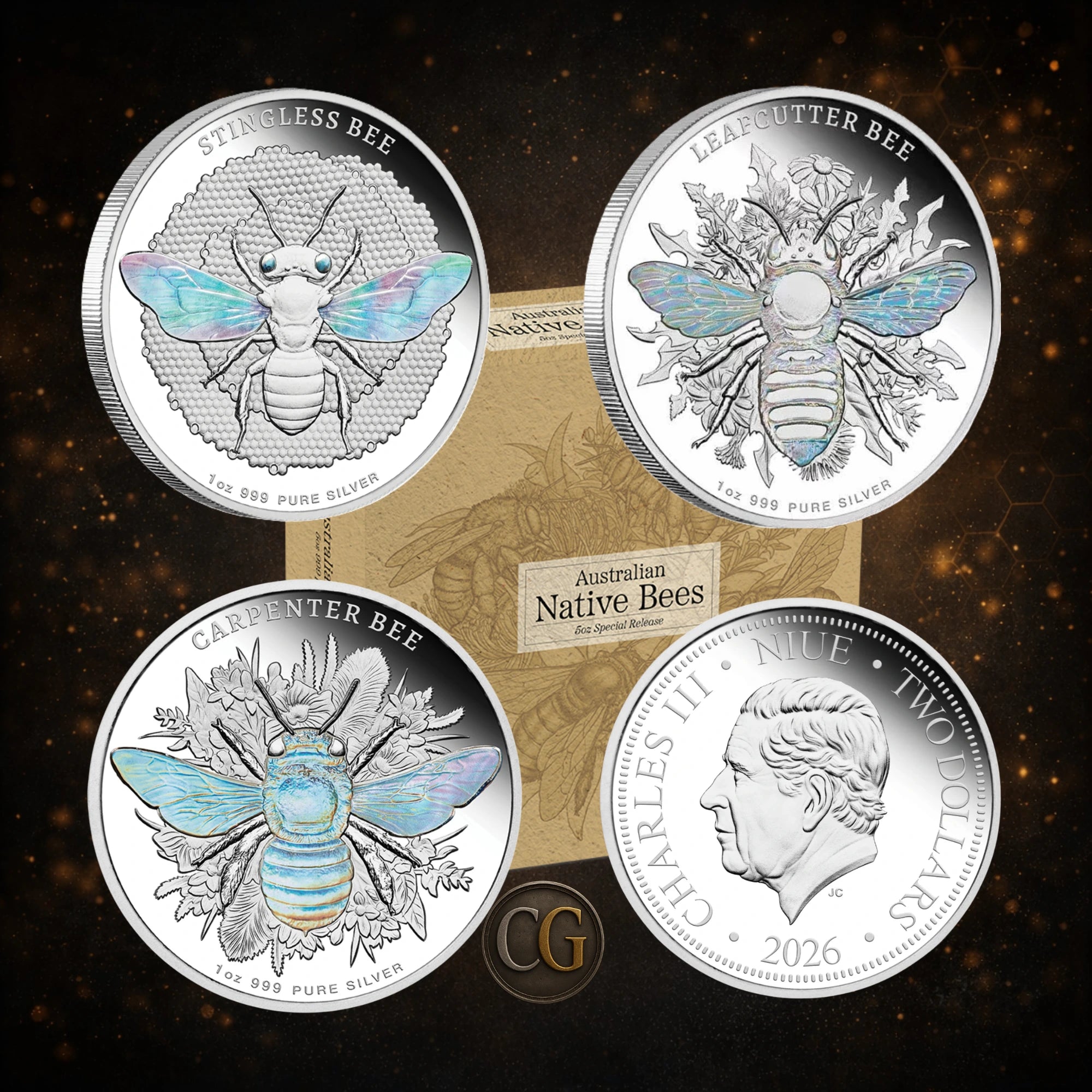 2026 Niue Native Bees 1oz Silver Proof Hologram 3-Coin Collection Pre order