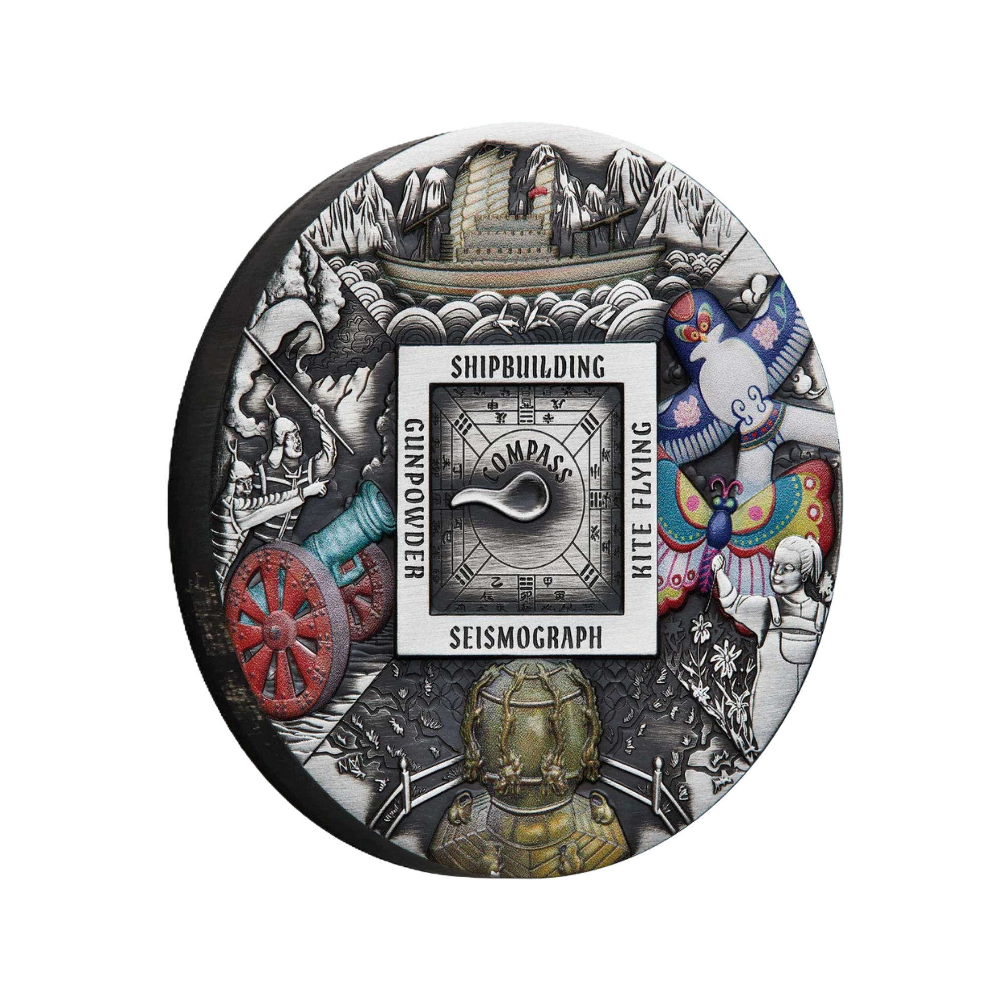2024 Ancient Chinese Inventions 5oz Silver Antiqued Coloured Coin