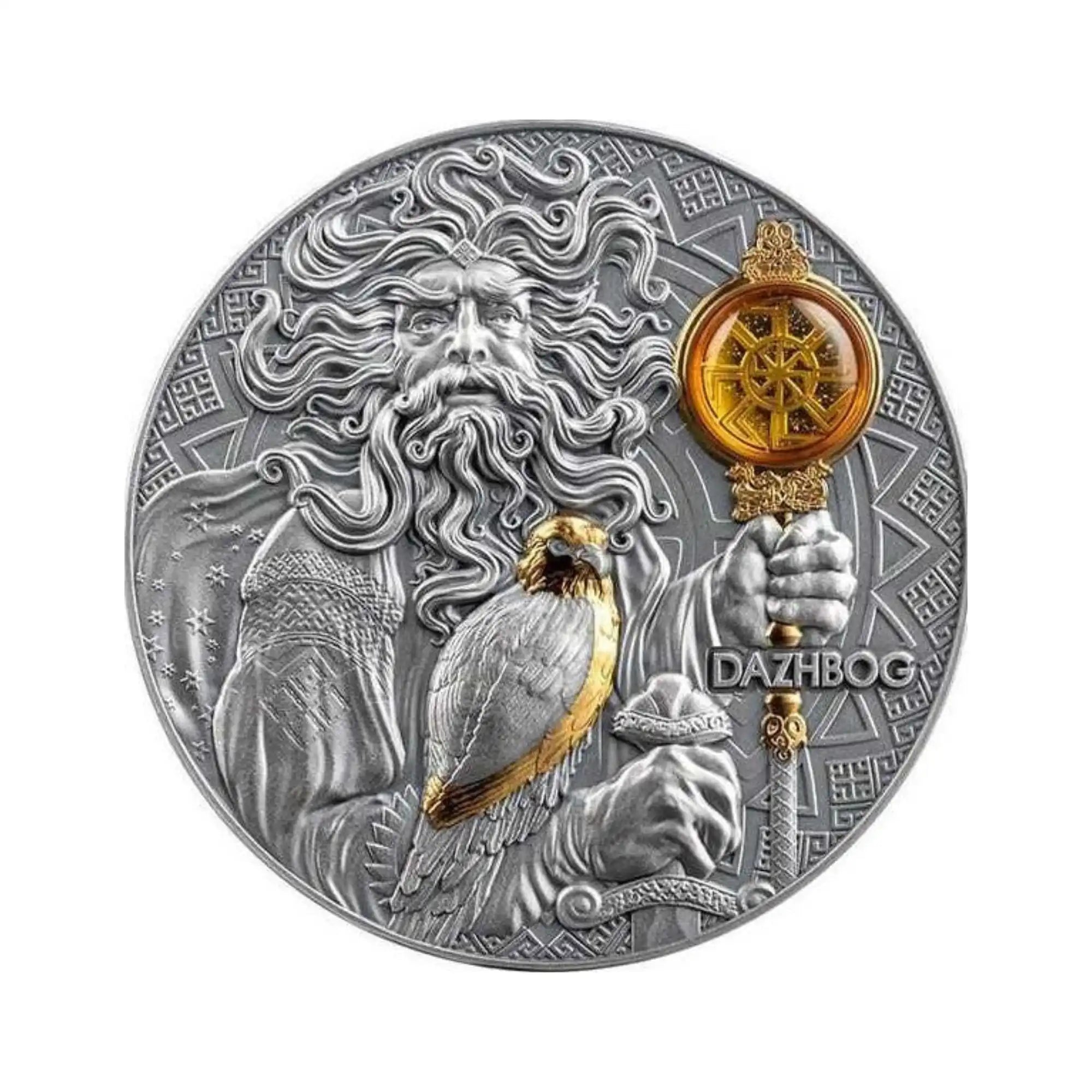 2024 Niue Dazhbog – Divine Faces of the Sun 3oz Gilded Antique Silver Coin