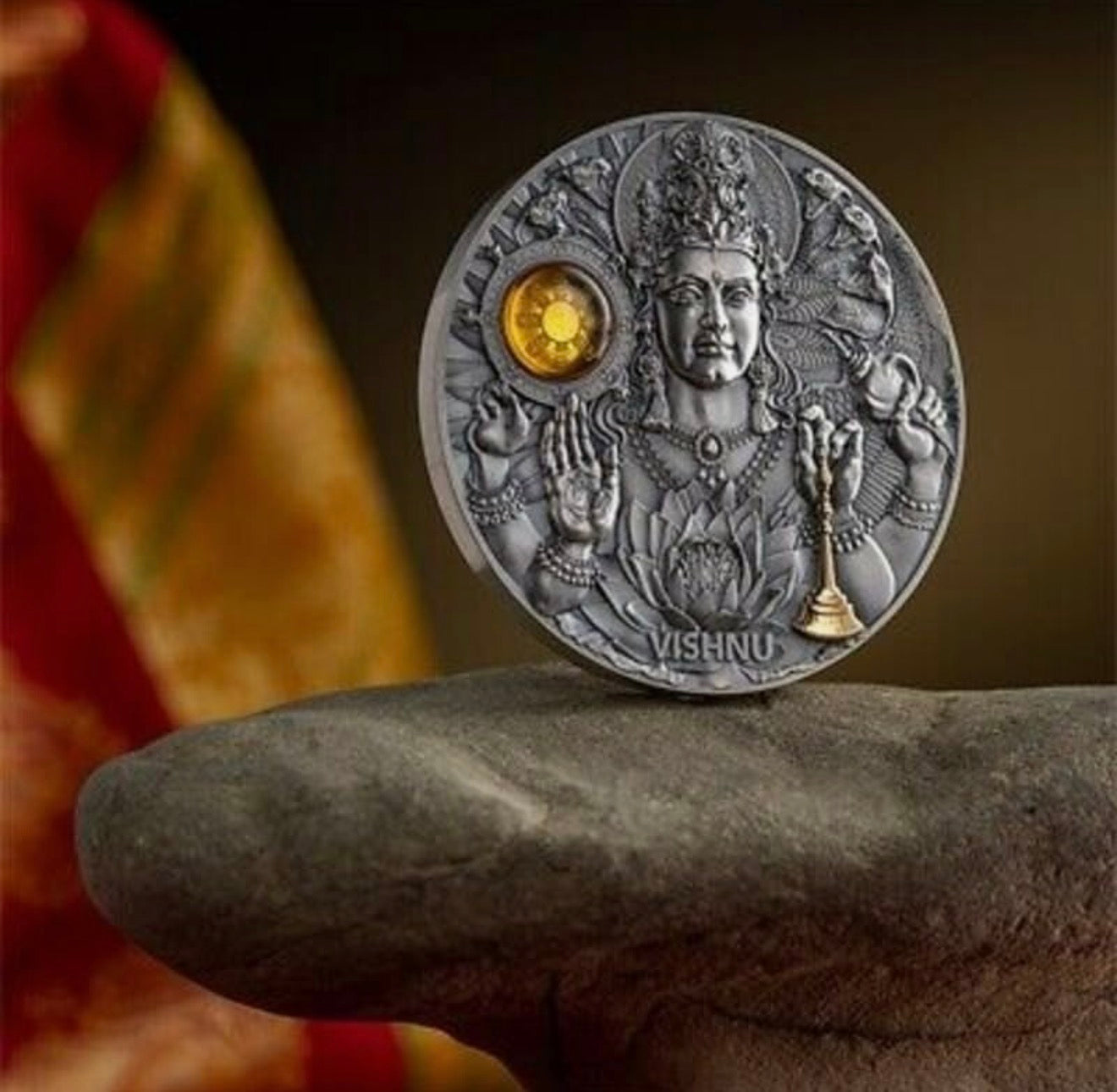 2023 Niue Divine Faces of the Sun Vishnu 3oz Silver Antiqued Coin