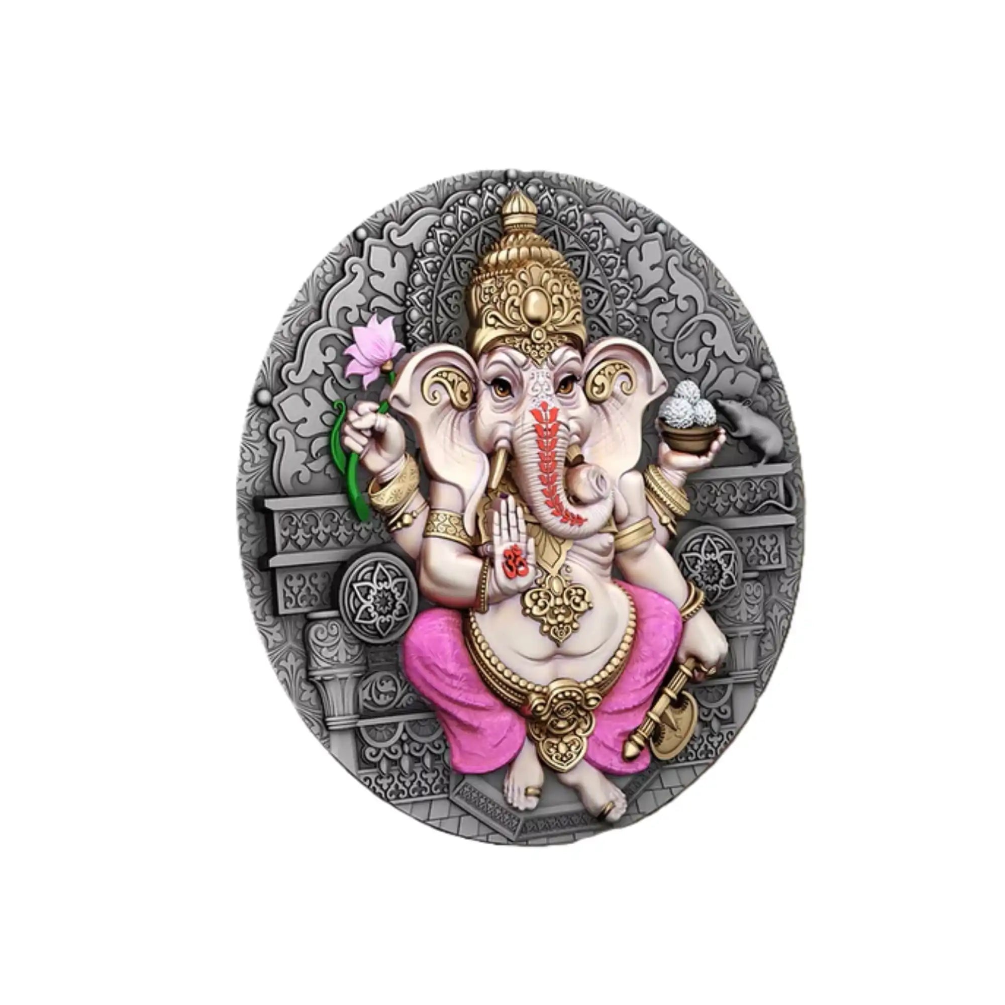 2025 Niue Ganesha 2oz Silver HR Antiqued Coloured Coin