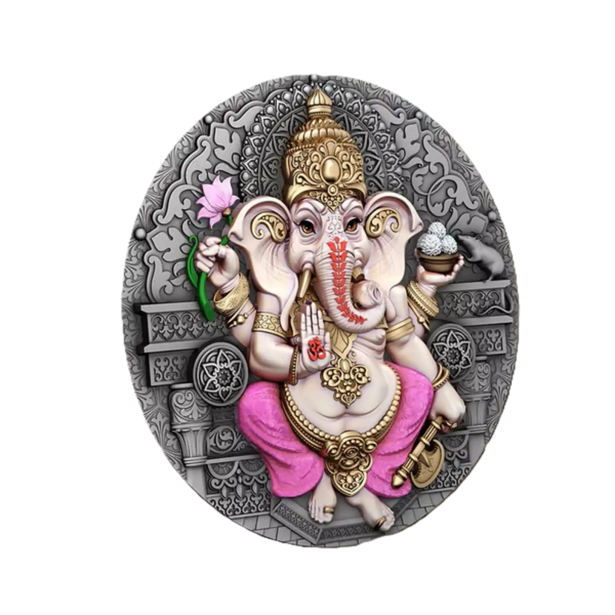 2025 Niue Ganesha 2oz Silver HR Antiqued Coloured Coin
