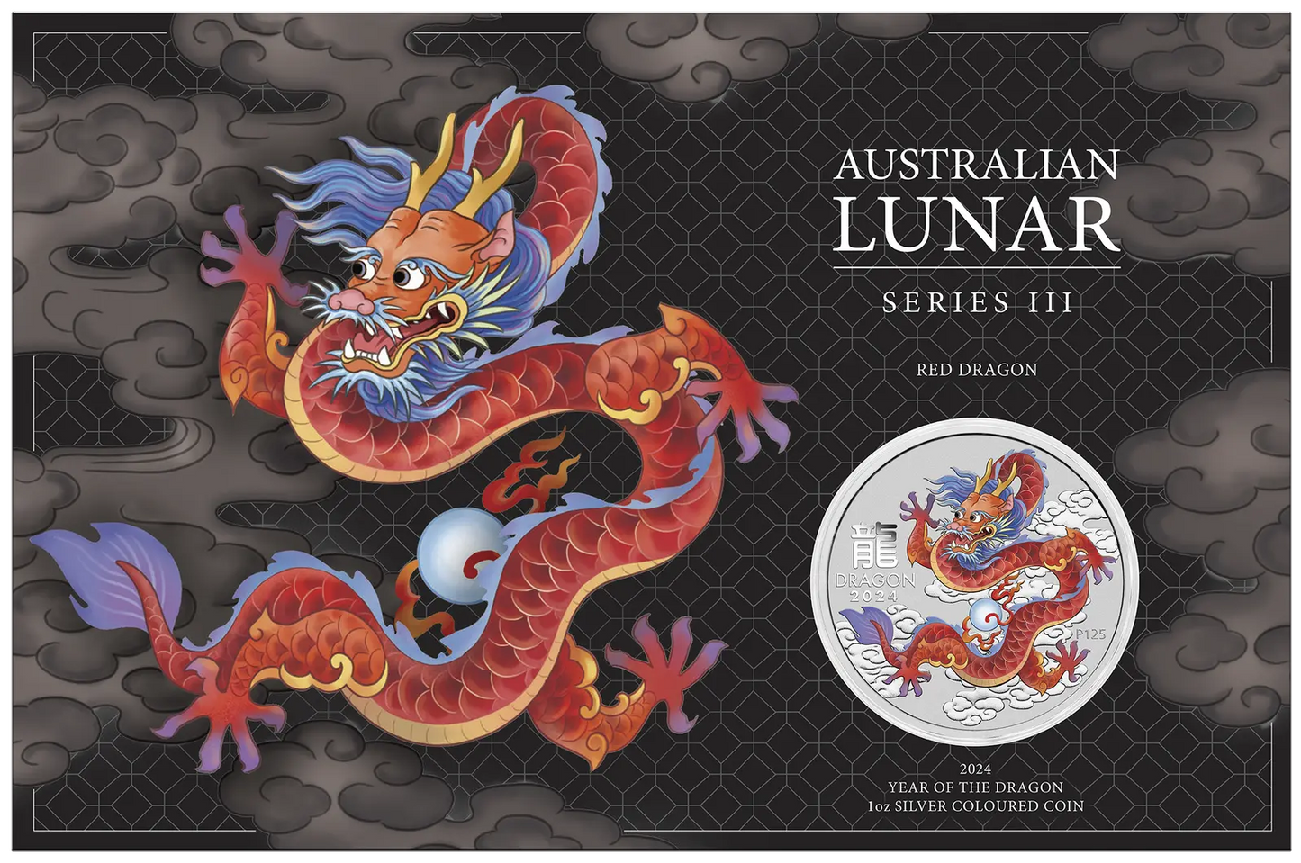 2024 Perth Mint Lunar Dragon 1oz Silver Coloured Coin in Card - All 9 Cards