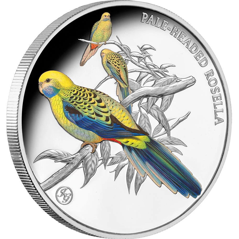 2026 Niue Birds of Australia Pale-headed Rosella 1oz Silver Coloured Proof Coin Cert