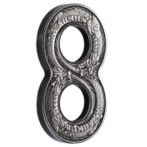 2018 Perth Mint Figure Eight Dragon 2oz Silver Antiqued Coin