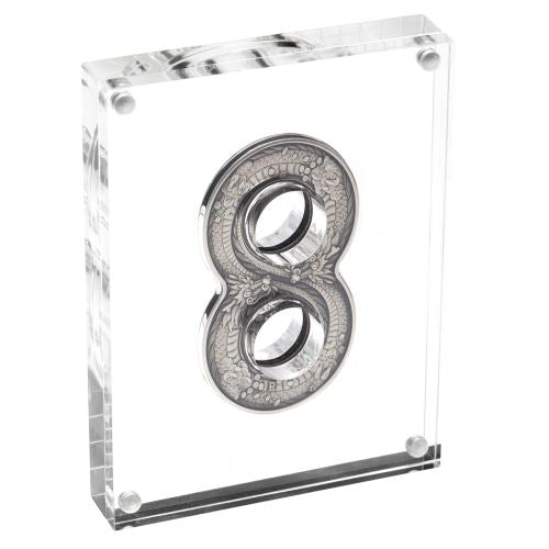 2018 Perth Mint Figure Eight Dragon 2oz Silver Antiqued Coin