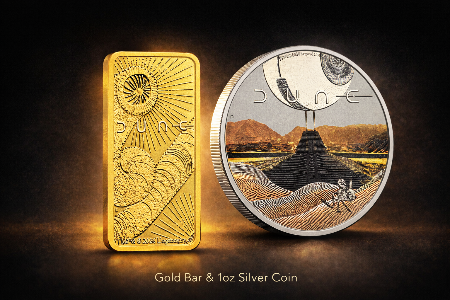 2026 Perth Mint Dune 1oz Coloured Silver Coin & 1g Gold Bar 2 Piece Collection