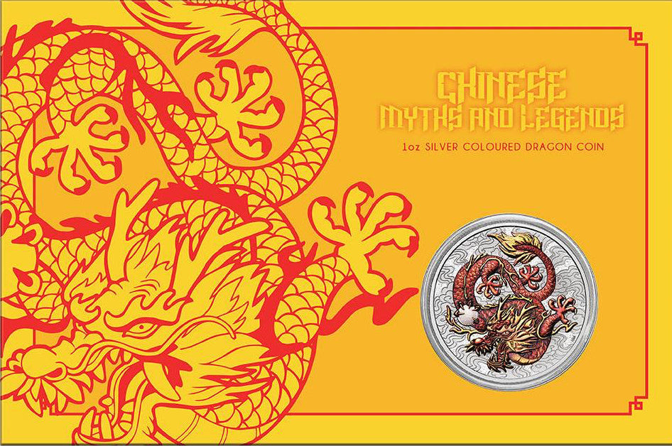 2021 Perth Mint Chinese Myths & Legends Red Dragon 1oz Silver Coloured Coin