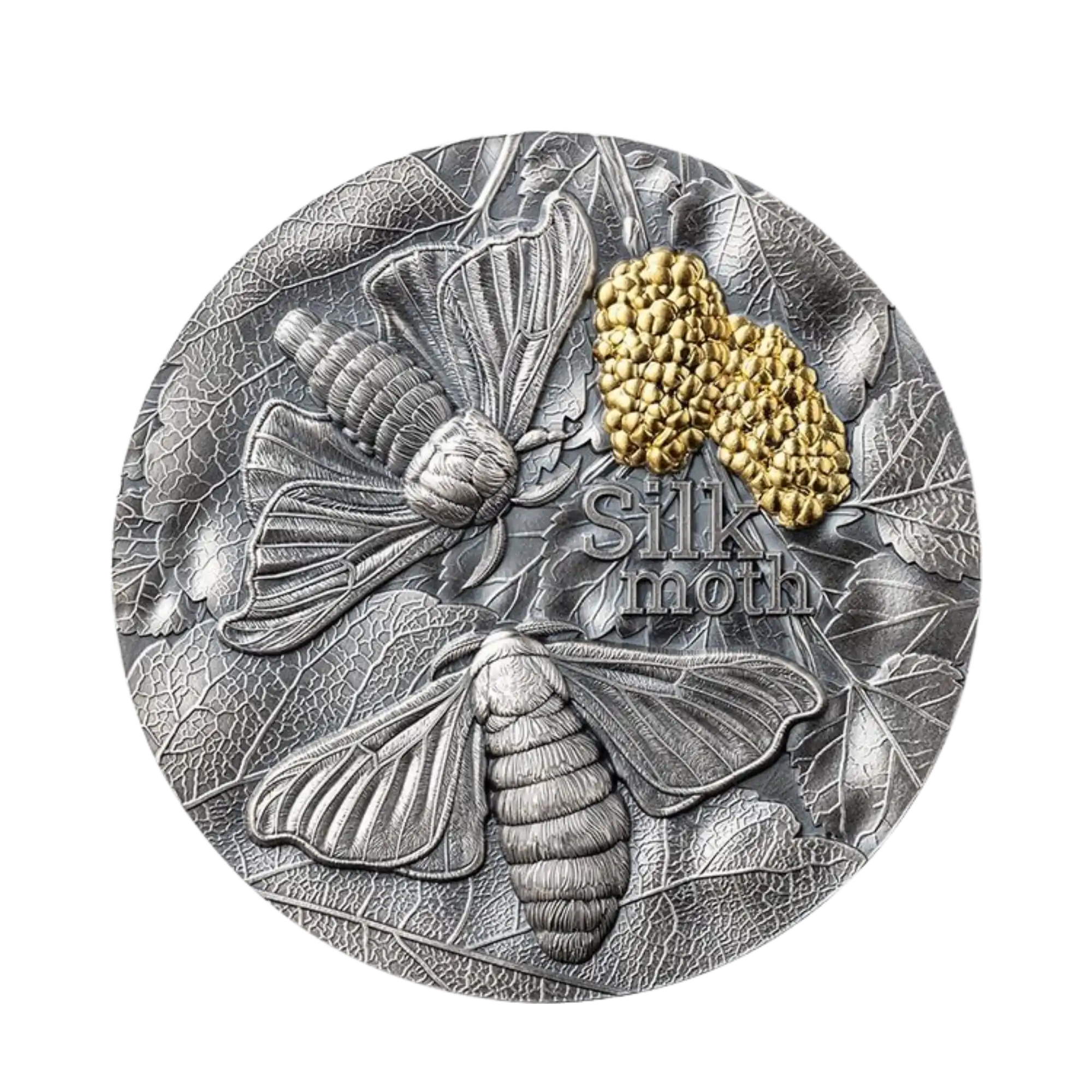 2023 Ghana Silk Moth Nature Architects 2 oz Antique finish Silver Coin