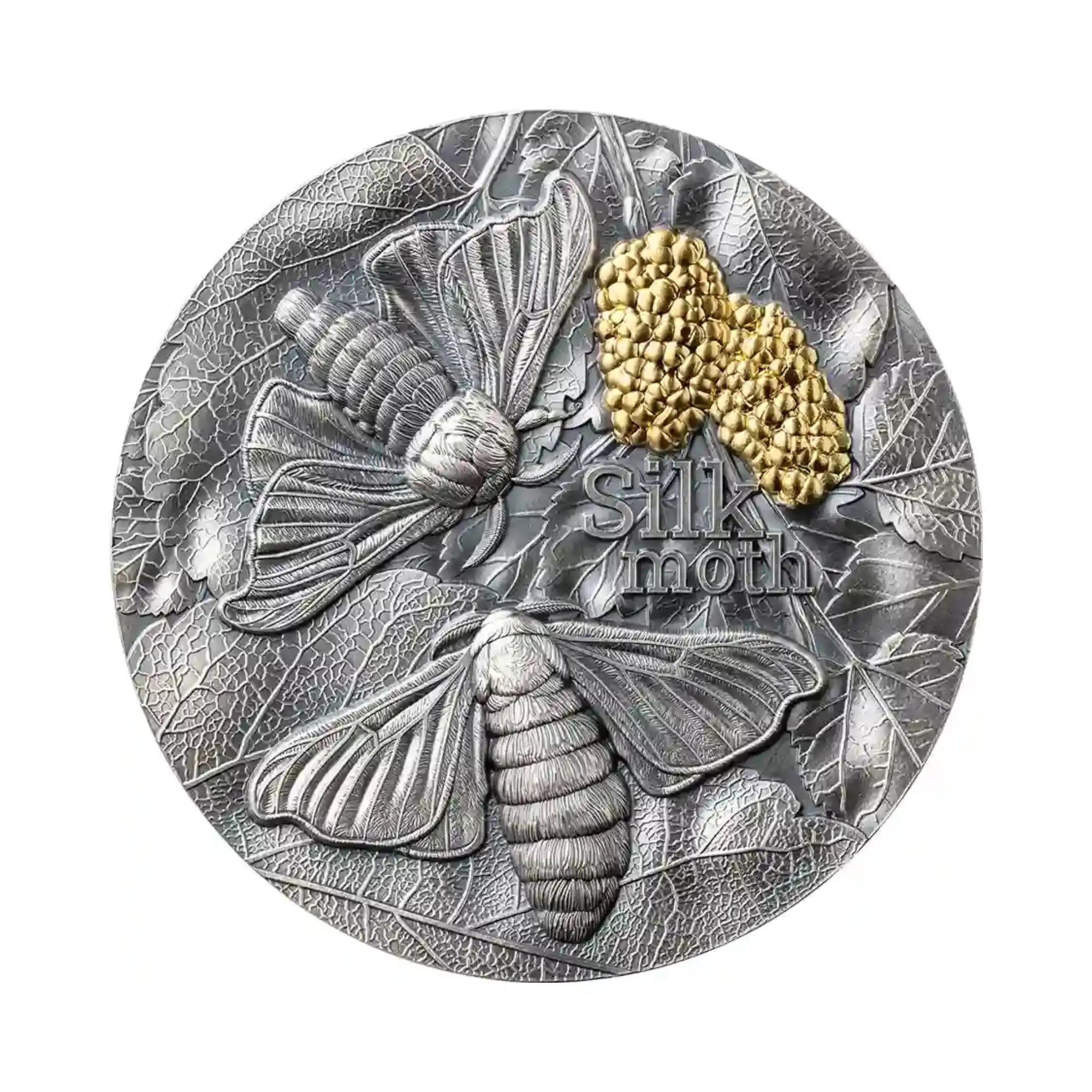 2023 Ghana Silk Moth Nature Architects 2 oz Antique finish Silver Coin