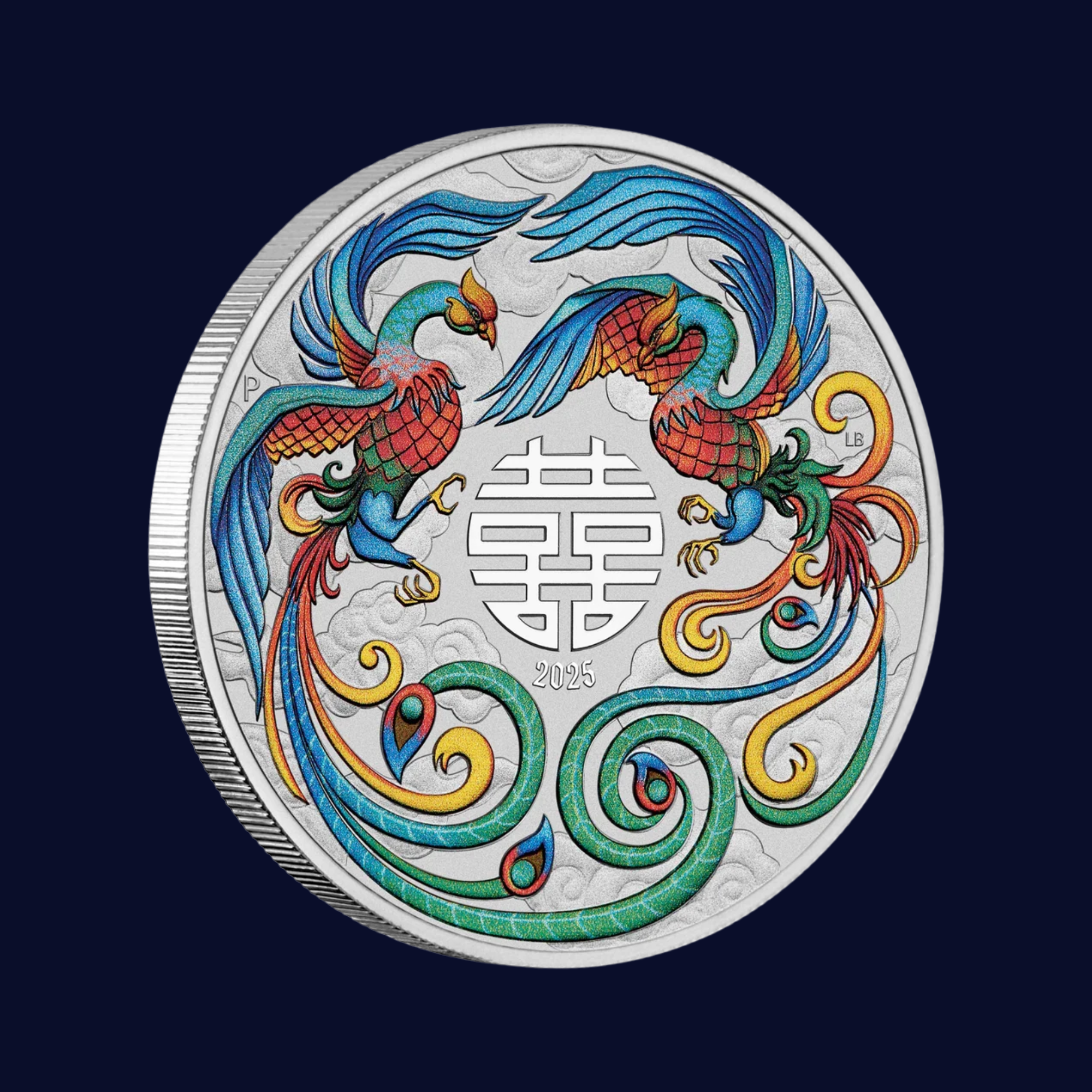 2025 Perth Mint Chinese Myths and Legends – Double Phoenix 1oz Silver Vivid Coloured Coin (In Card)