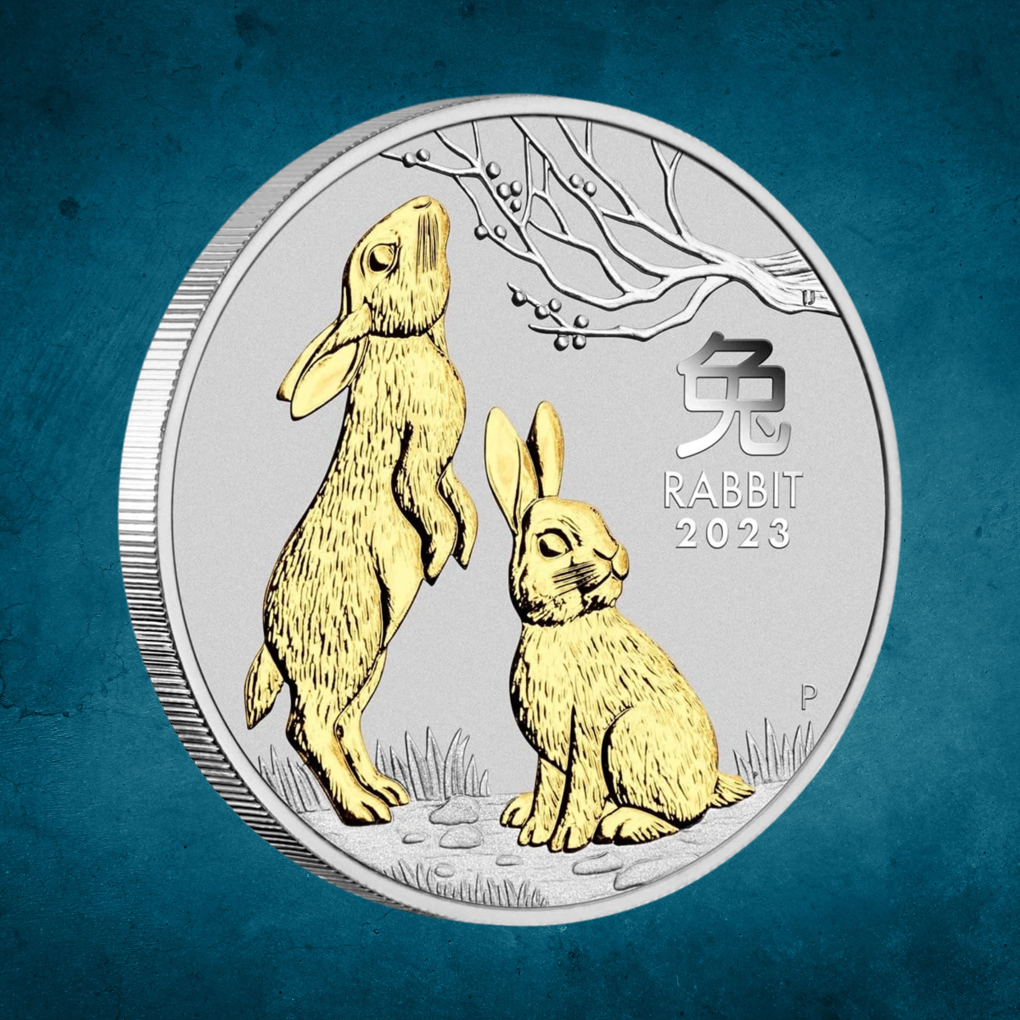 2023 Perth Mint Lunar Rabbit 1oz Silver Gilded Coin