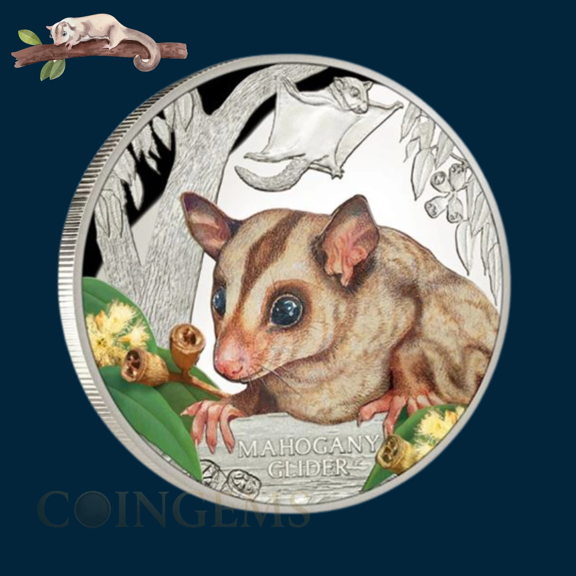2015 Perth Mint Endangered Mahogany Glider 1oz Silver Coloured Proof Coin