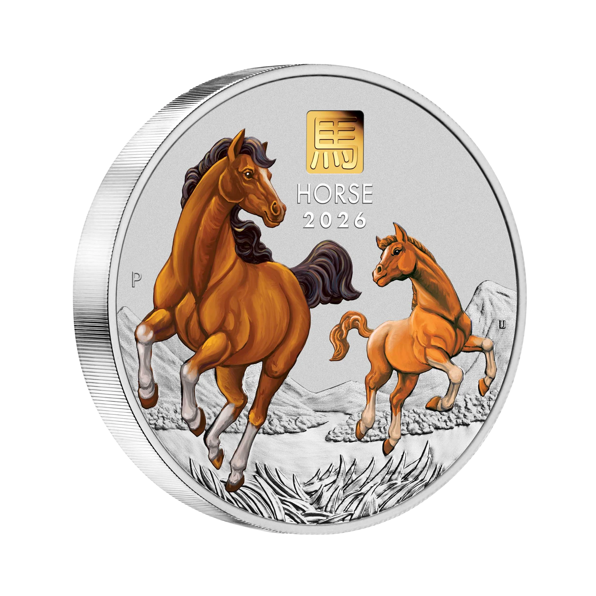 2026 Perth Mint Lunar Horse 1 Kilo Silver Coloured Coin with Gold Privy Mark